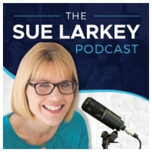 Podcast Photo of Sue Larkey with microphone
