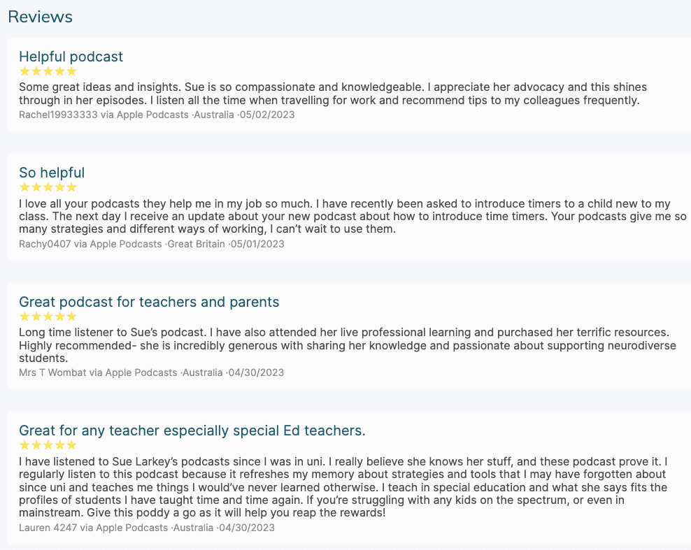 Sue Larkey Podcast Reviews 4 Sue Larkey podcast reviews