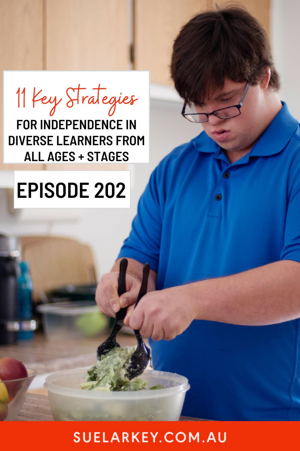 shows a man with a disability making his own salad - fostering independence