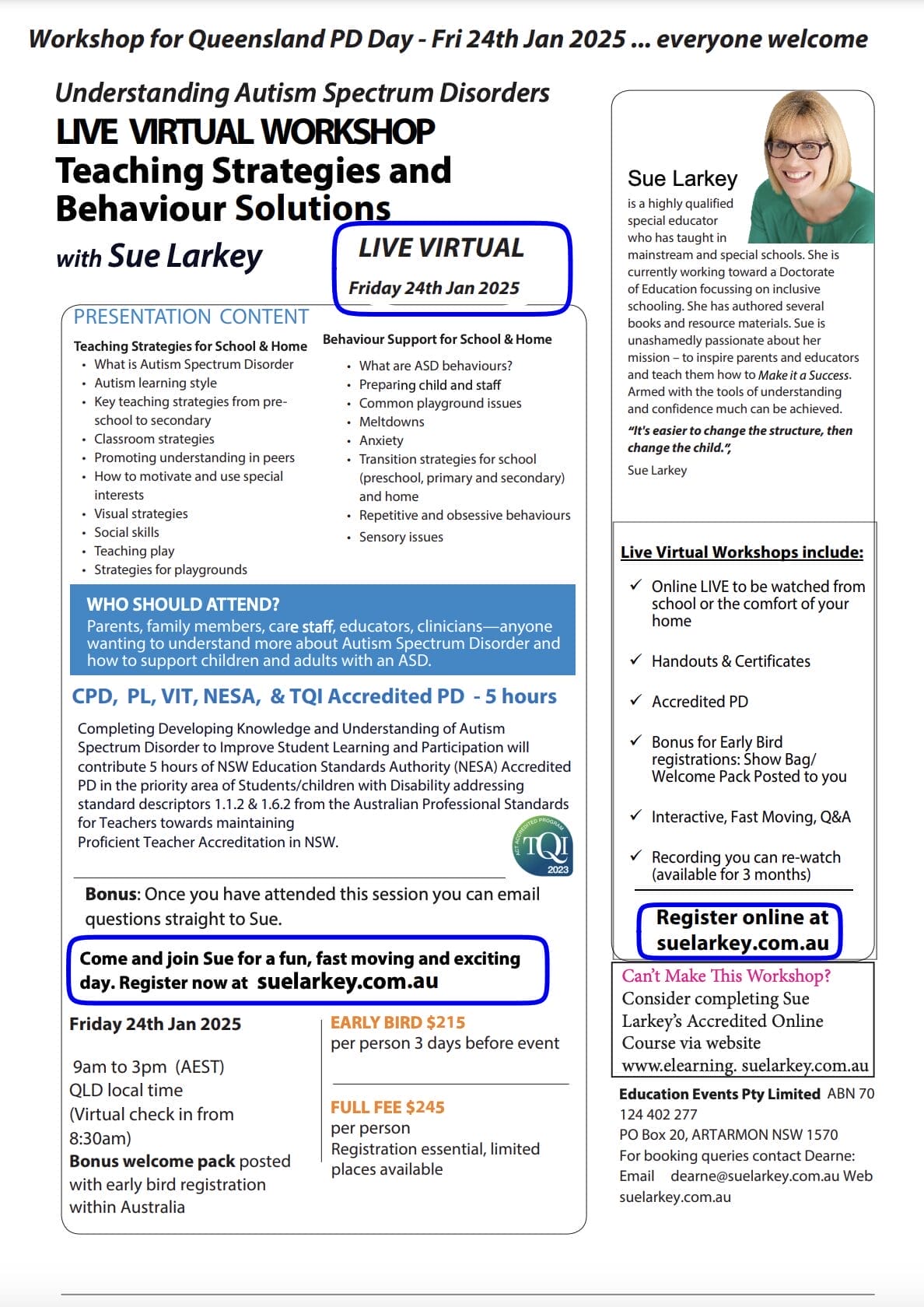 Understanding Autism Live Virtual Workshop flyer image