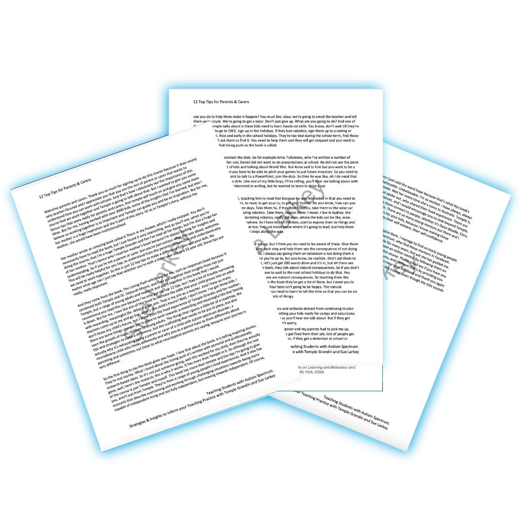 Transcripts of Teaching strategies for students with autism course