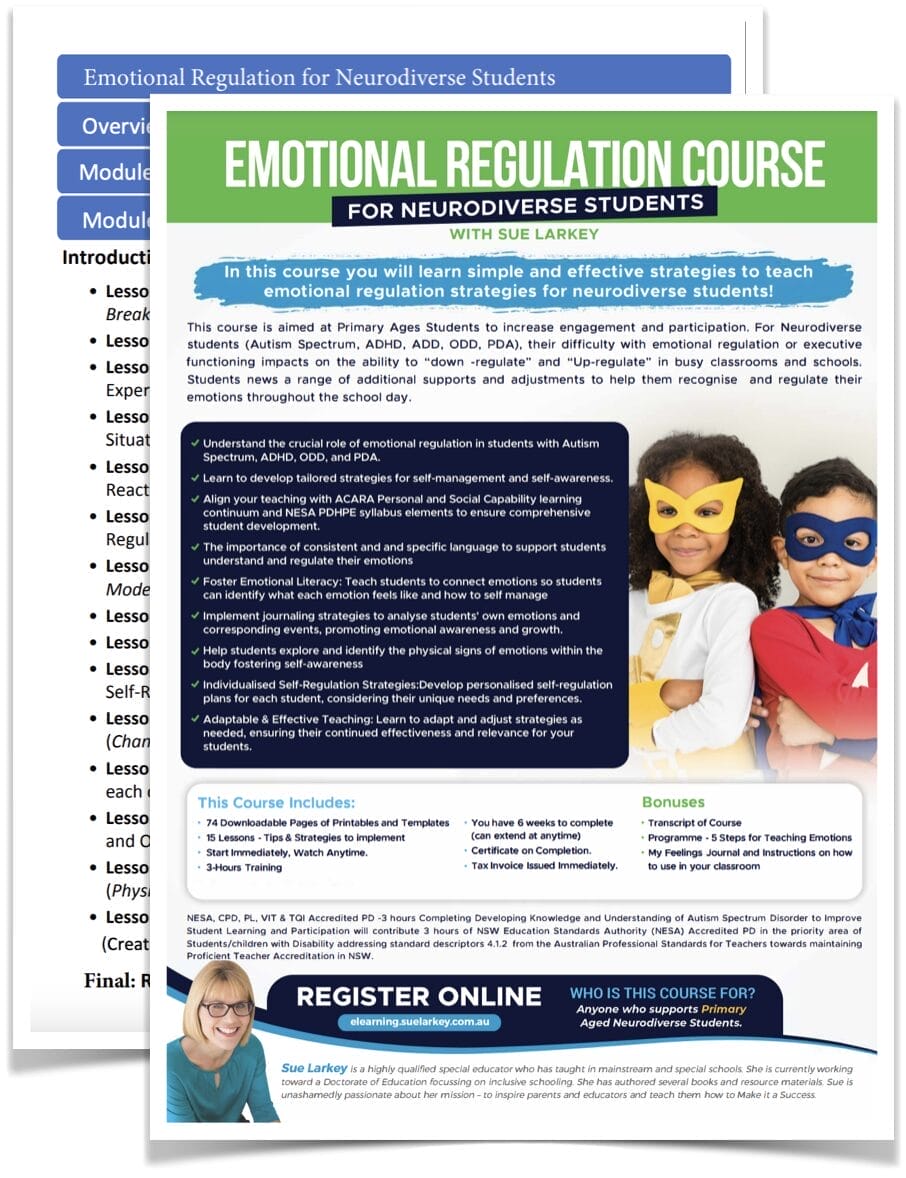 Image showing both pages of the flyer that can be downloaded, showing the outline of lessons and describing the course about teaching preschoolers with autism