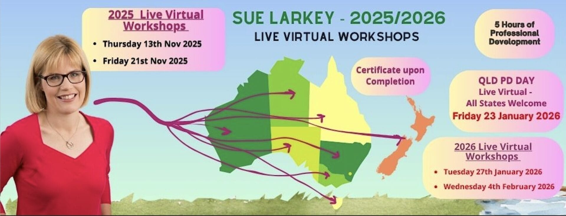 Locations of Sue Larkey's Neurodiversity Workshops