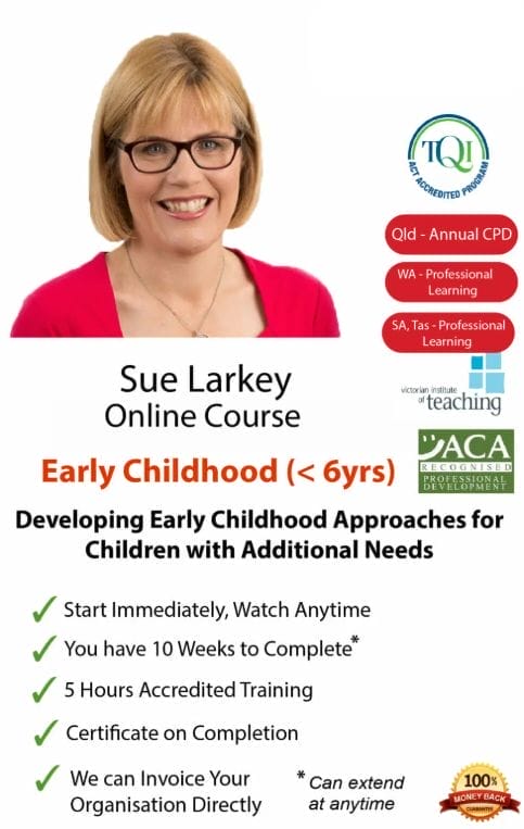 Image showing Sue Larkey and details of the course preschoolers with autism